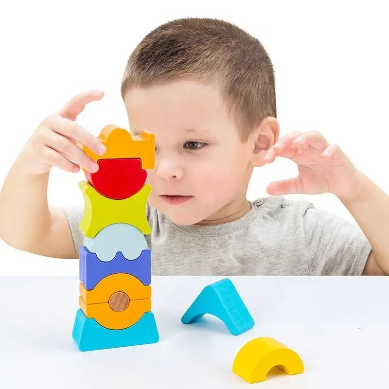 Wooden Pyramid Stacking & Balancing Building Blocks