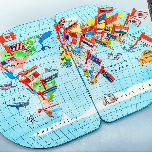 Wooden World Map Knowledge Of The National Flags Board