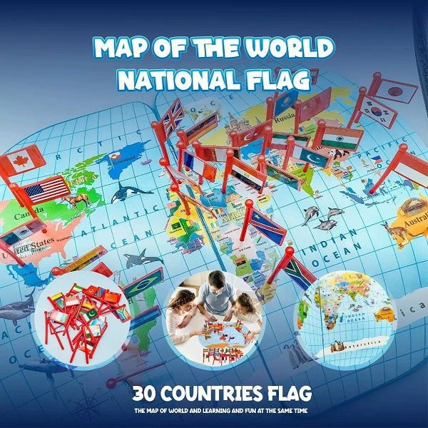 Wooden World Map Knowledge Of The National Flags Board