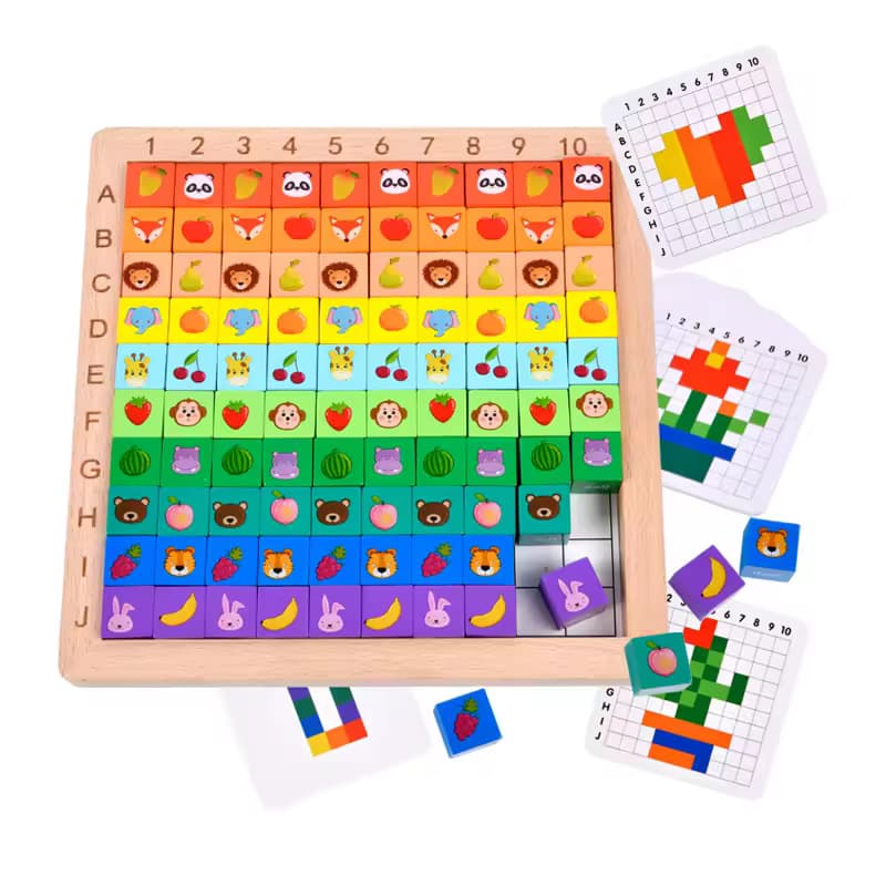 Building Blocks Flashcard Wooden Multifunctional Building Blocks Puzzle Board With Flash Cards ...