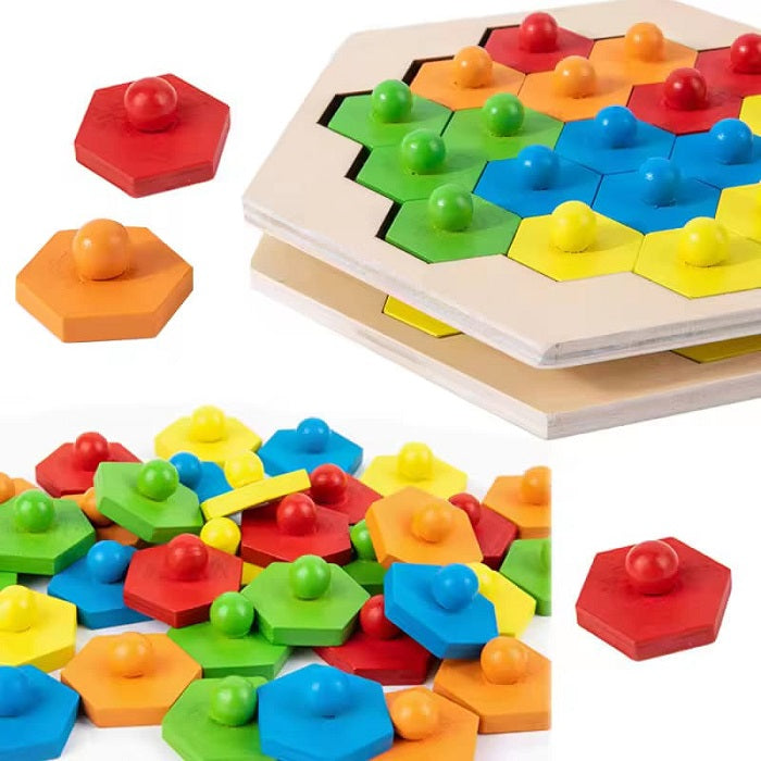 Wooden Honeycomb Shape Puzzles 2 Players Challenge Game