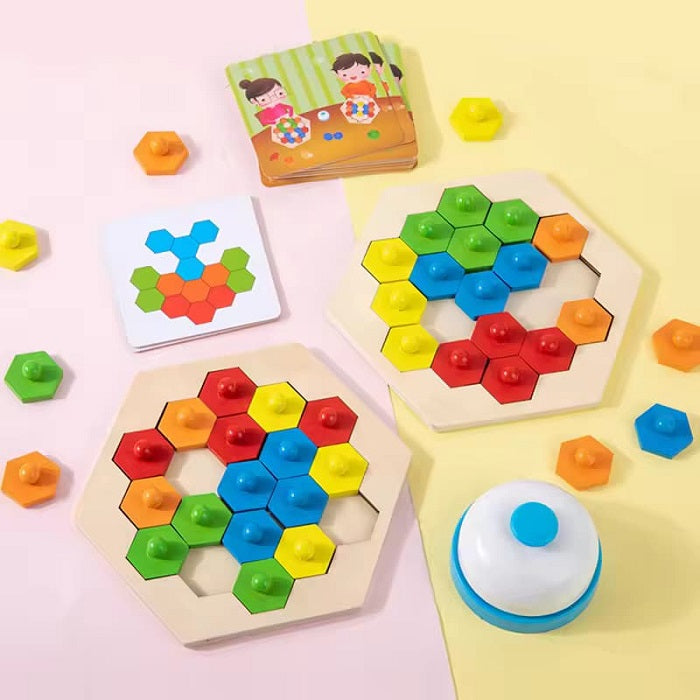 Wooden Honeycomb Shape Puzzles 2 Players Challenge Game