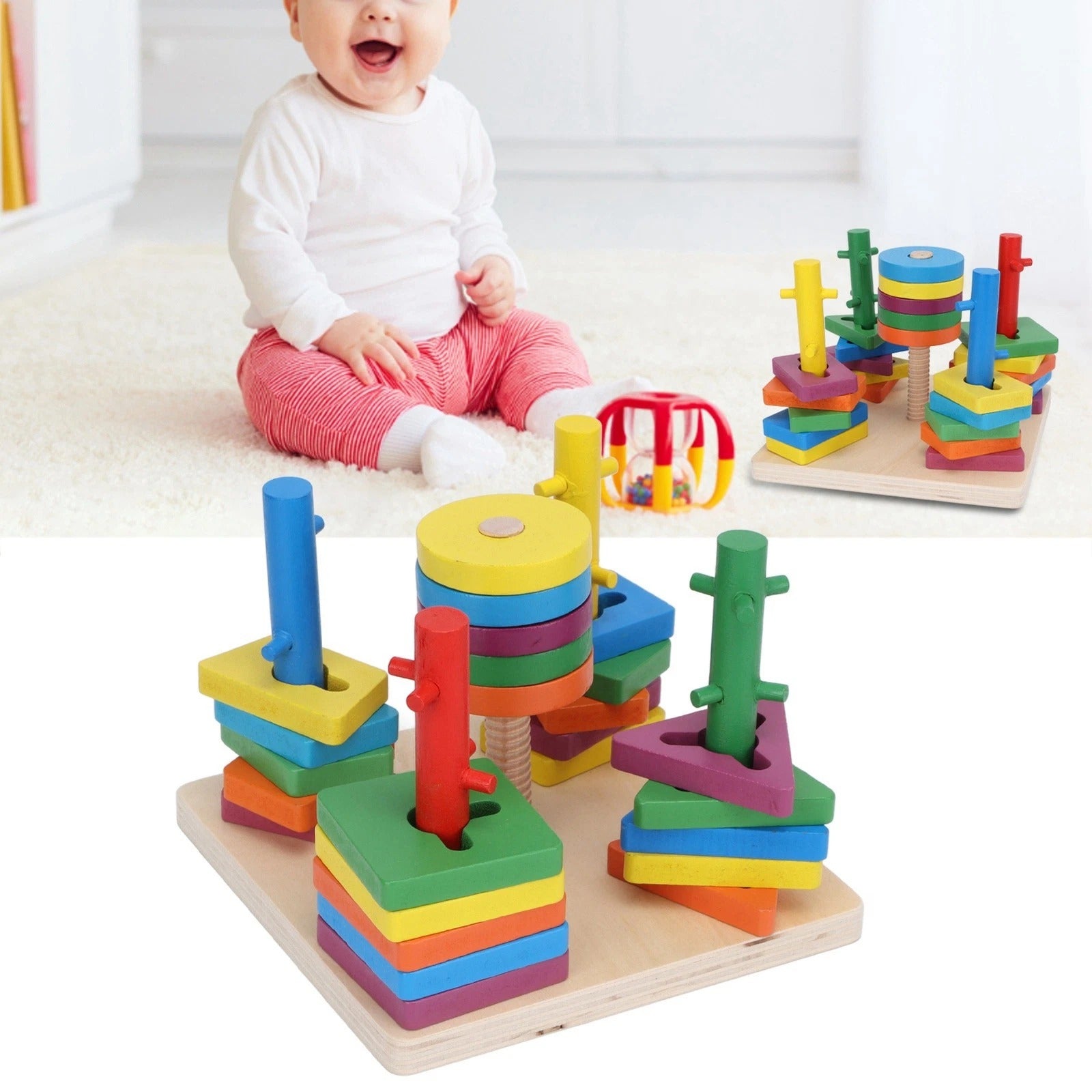 Wooden 5 Column Activity Geometric Shapes Sorter Set