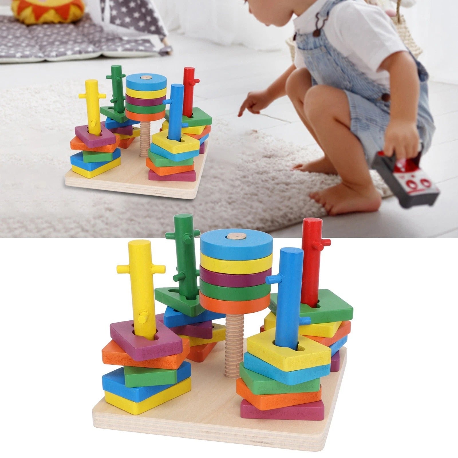 Wooden 5 Column Activity Geometric Shapes Sorter Set
