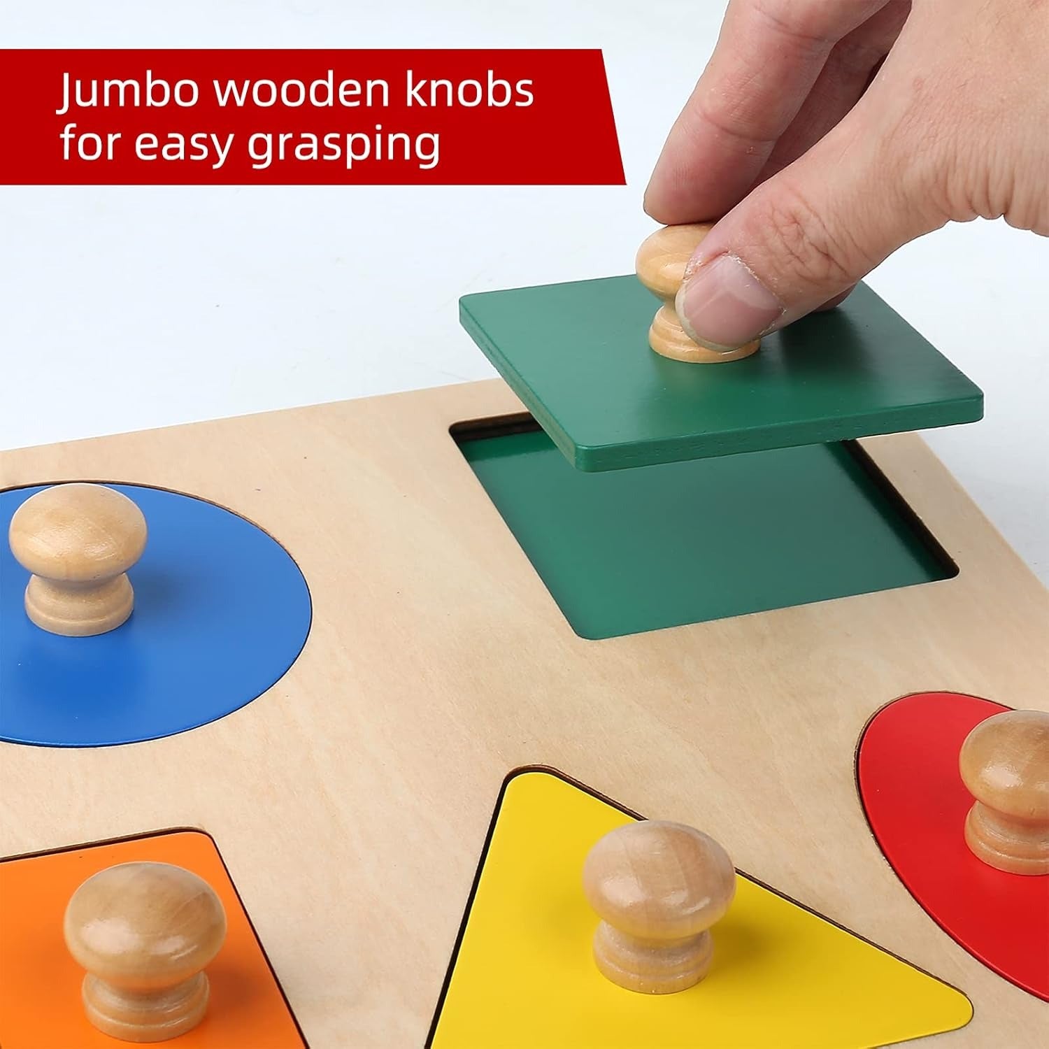 Montessori-Inspired Wooden Sorting Knob Board – 5 Essential Shapes