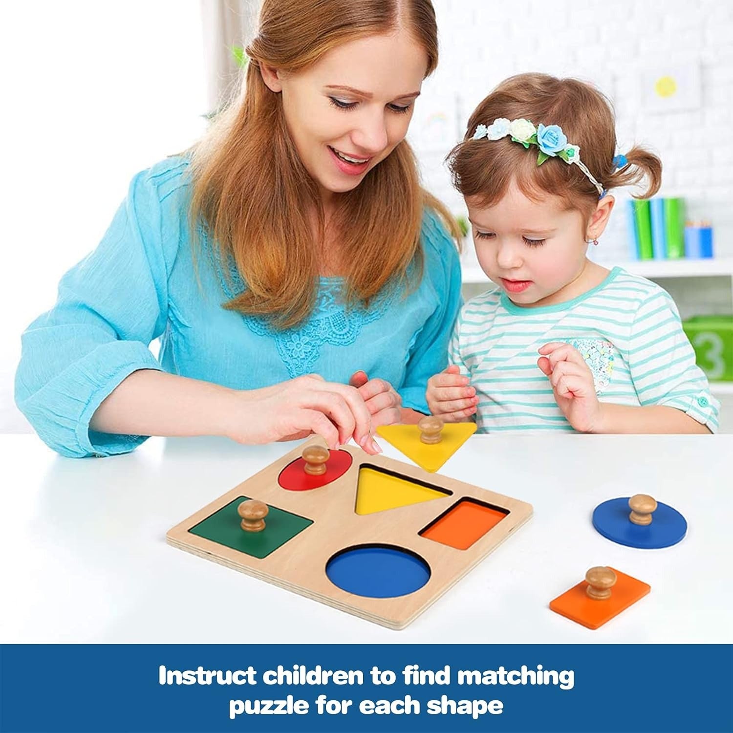 Montessori-Inspired Wooden Sorting Knob Board – 5 Essential Shapes
