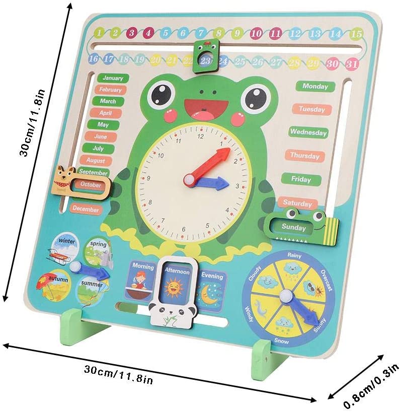 Wooden Multifunction Cognitive Frog Calendar & Clock