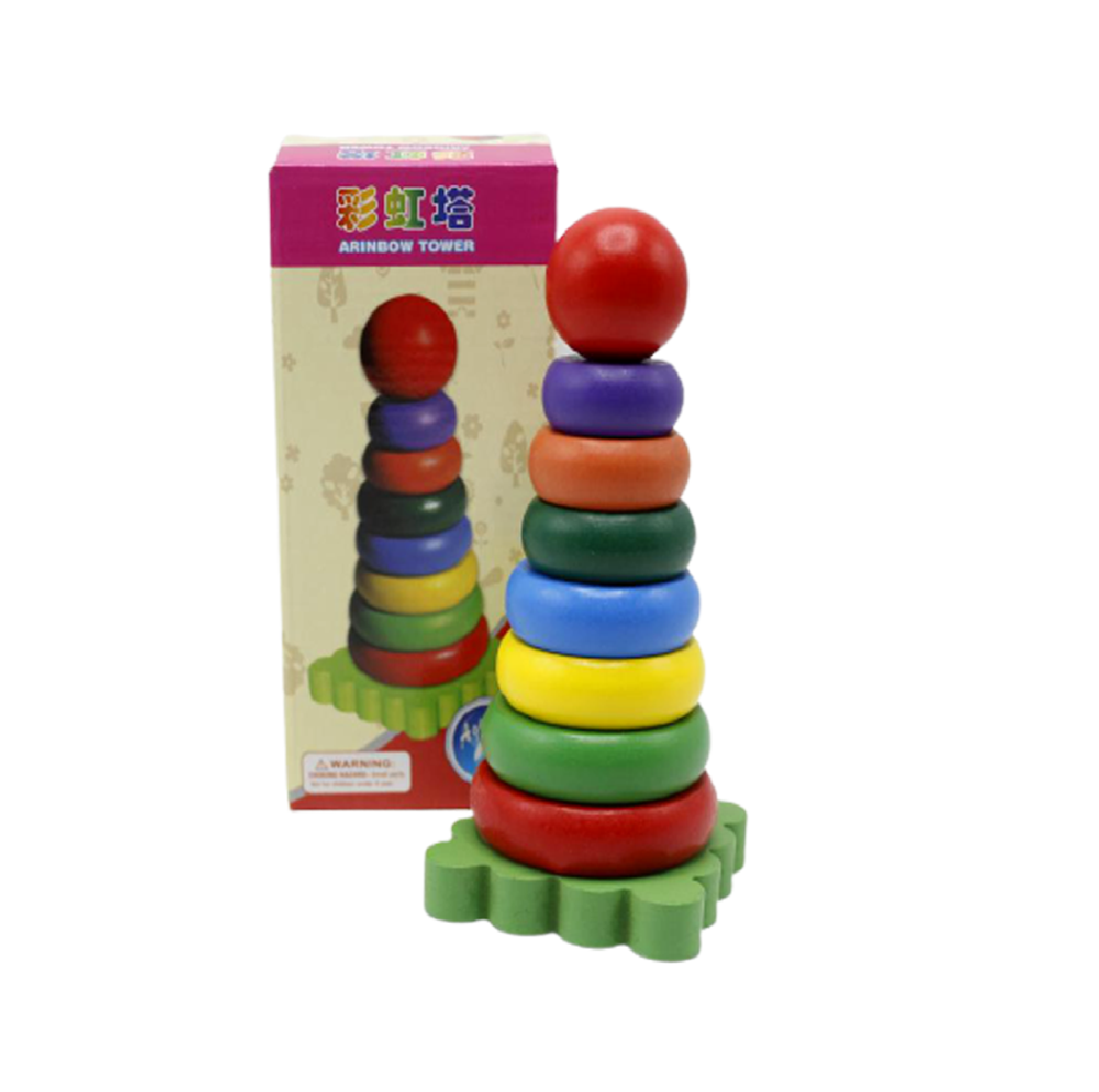 Wooden Rainbow Multicolor Big Ring Stacking Tower