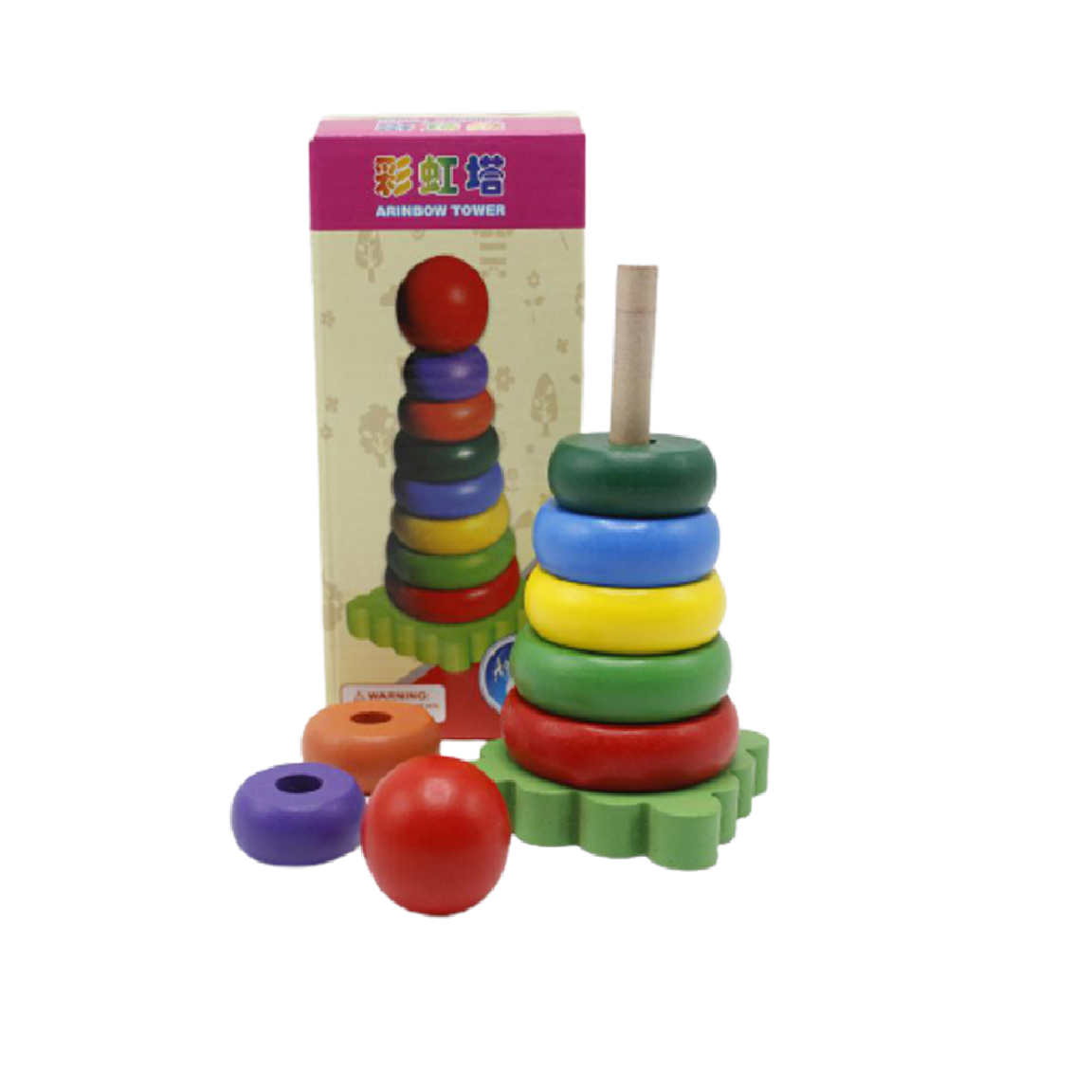 Wooden Rainbow Multicolor Big Ring Stacking Tower – MGT Toys