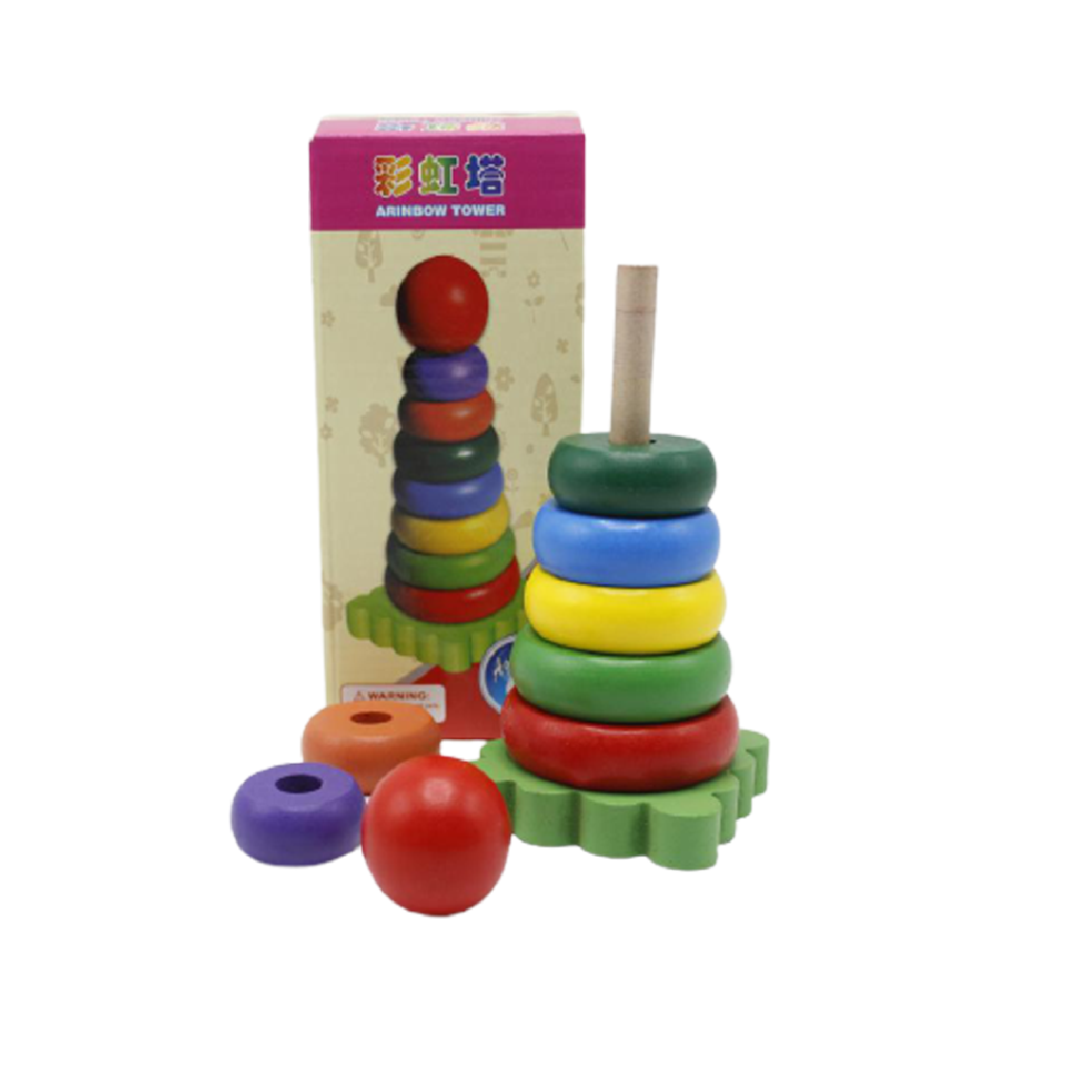 Wooden Rainbow Multicolor Big Ring Stacking Tower