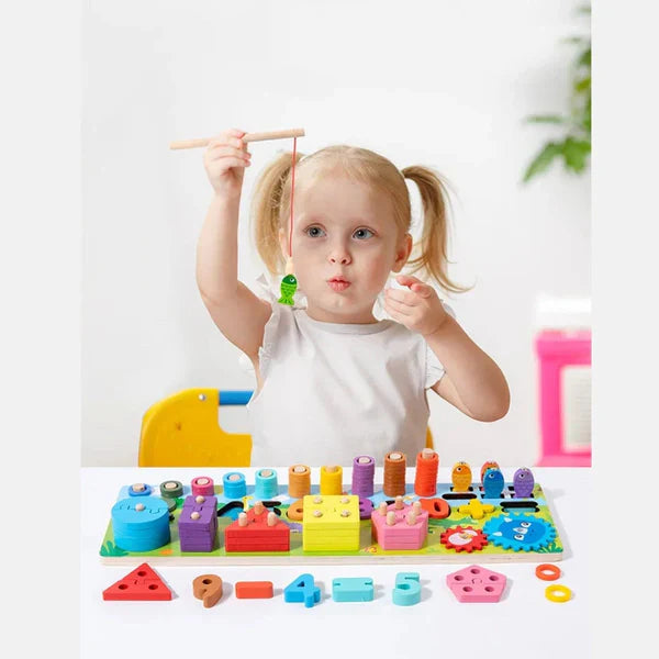 Wooden Multifunctional Montessori Activity 5 Column Board