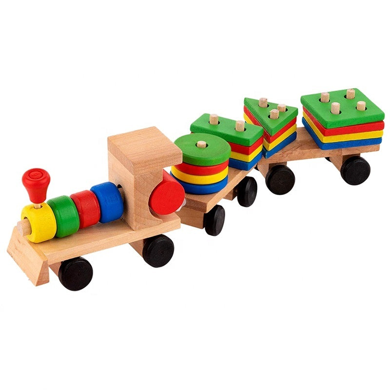 Wooden Geometric Shapes Sorting & Stacking Activity Train