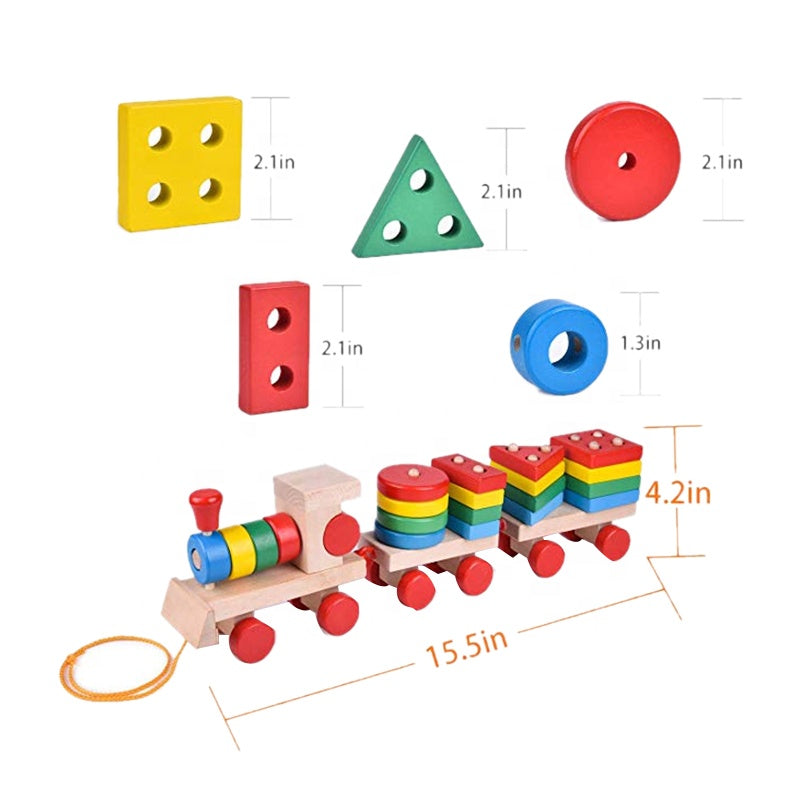 Stack And Sort Train Wooden Geometric Shapes Sorting & Stacking Activity Train – MGT Toys