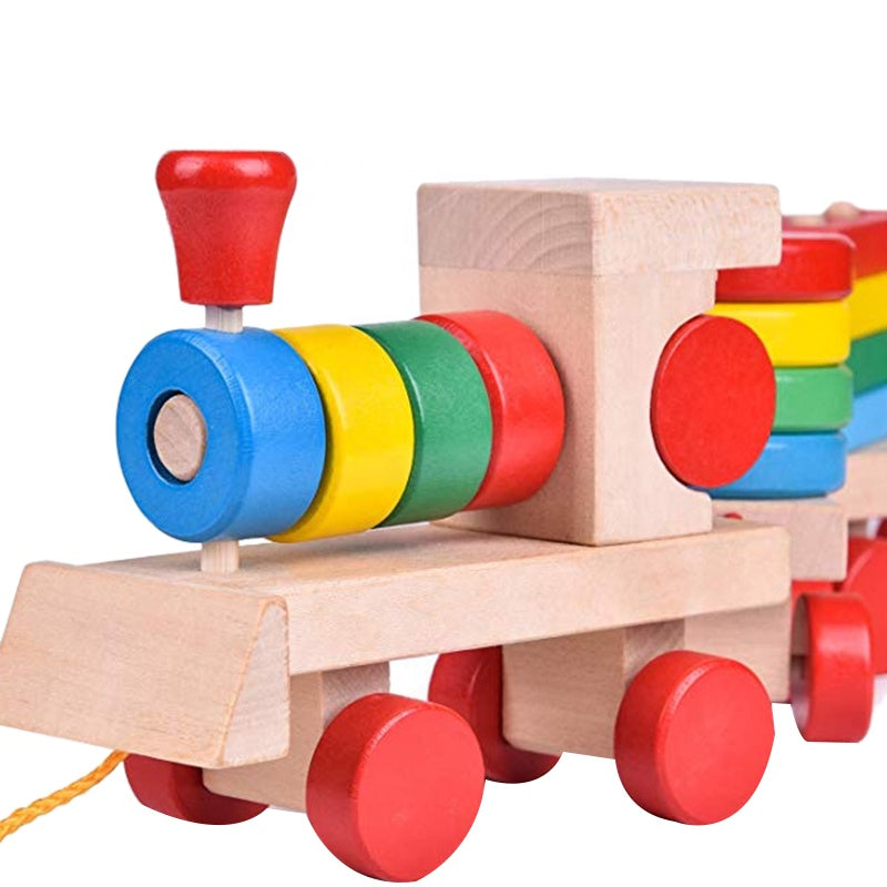 Stack And Sort Train Wooden Geometric Shapes Sorting & Stacking Activity Train – MGT Toys