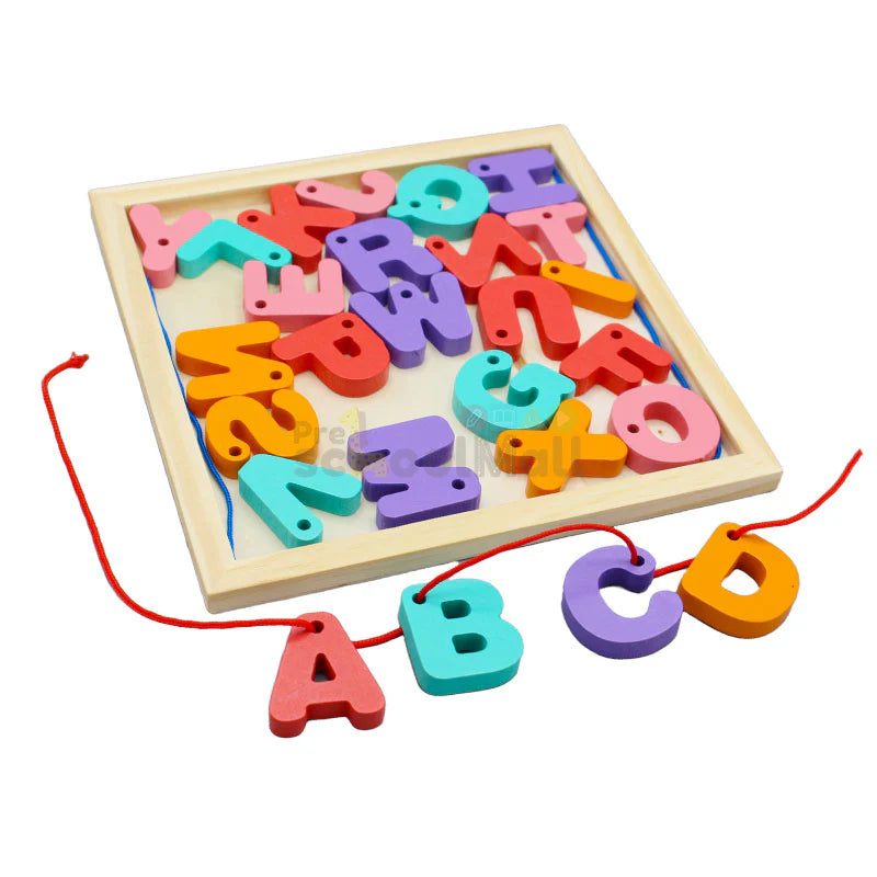 Wooden 3D Alphabet & Numbers Lacing Activity Tray