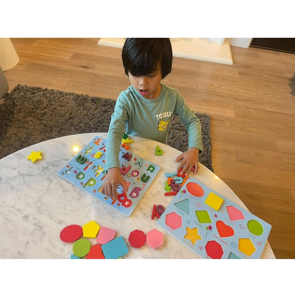 Wooden 3d Colorful Alphabets,Numbers & Shapes Sorting Boards