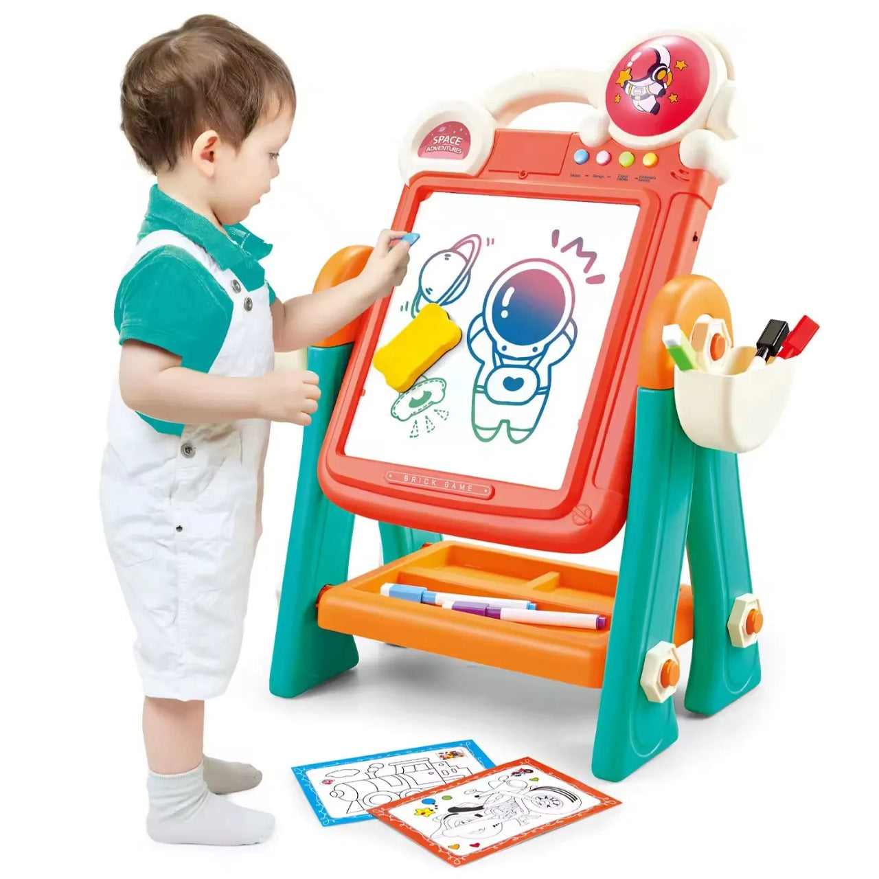2in1 Double Sided Brick Game & Drawing Stand Table For Kids