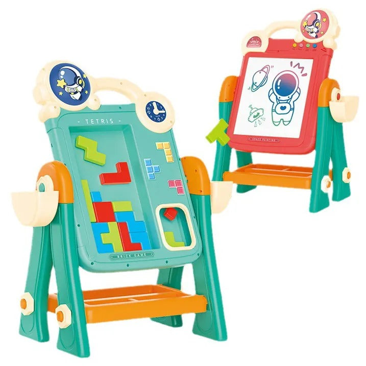 2in1 Double Sided Brick Game & Drawing Stand Table For Kids