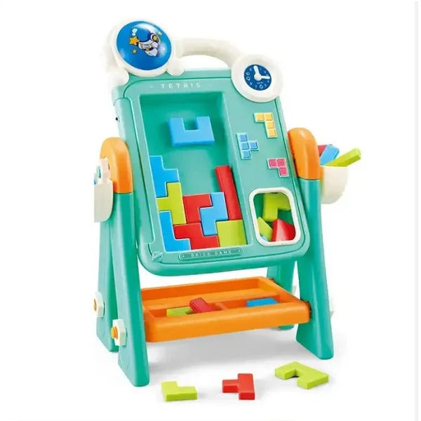 2in1 Double Sided Brick Game & Drawing Stand Table For Kids