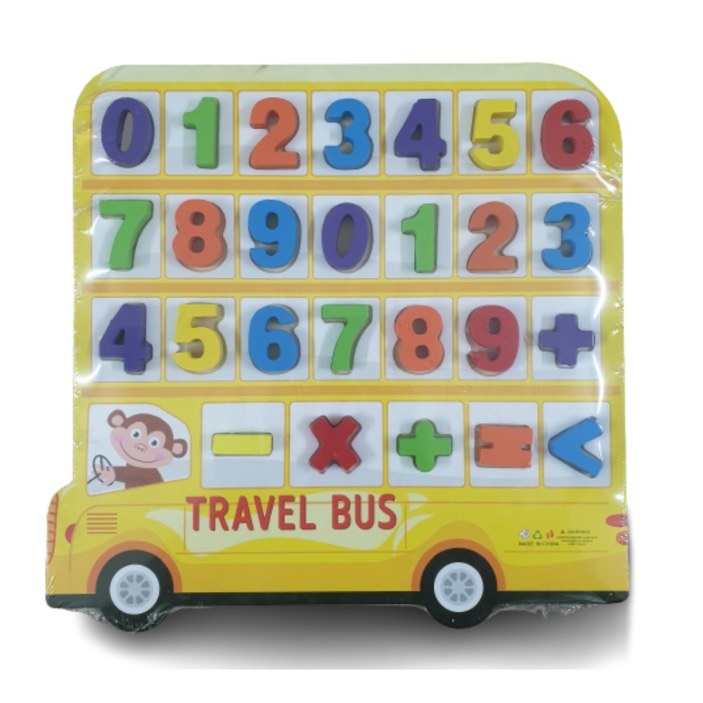 Wooden Bus Themed 3D Alphabet & Numbers Sorting Board