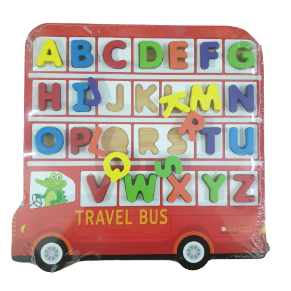 Wooden Bus Themed 3D Alphabet & Numbers Sorting Board