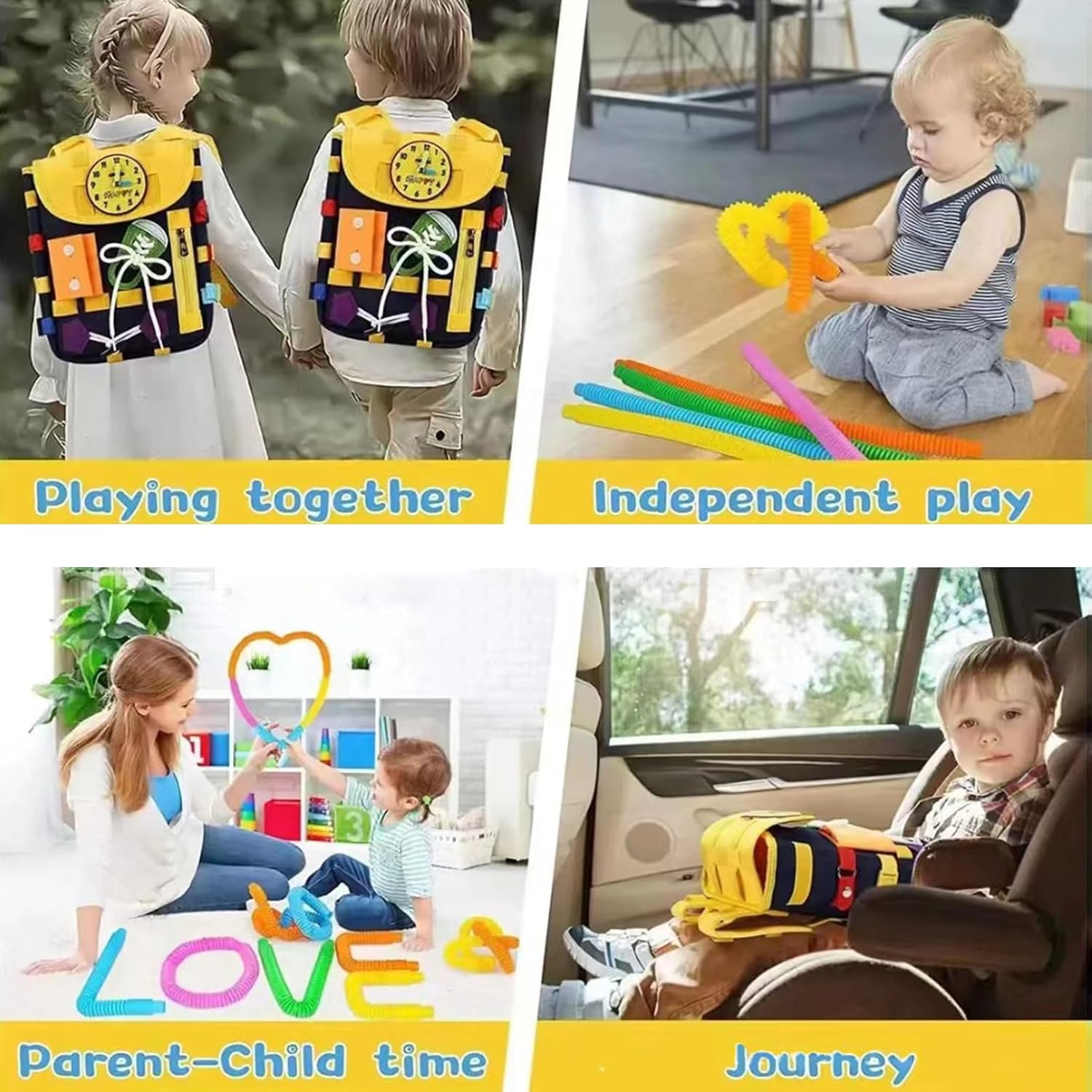 Multifunctional Sensory Activity Busy Board Backpack With Pop Tubes