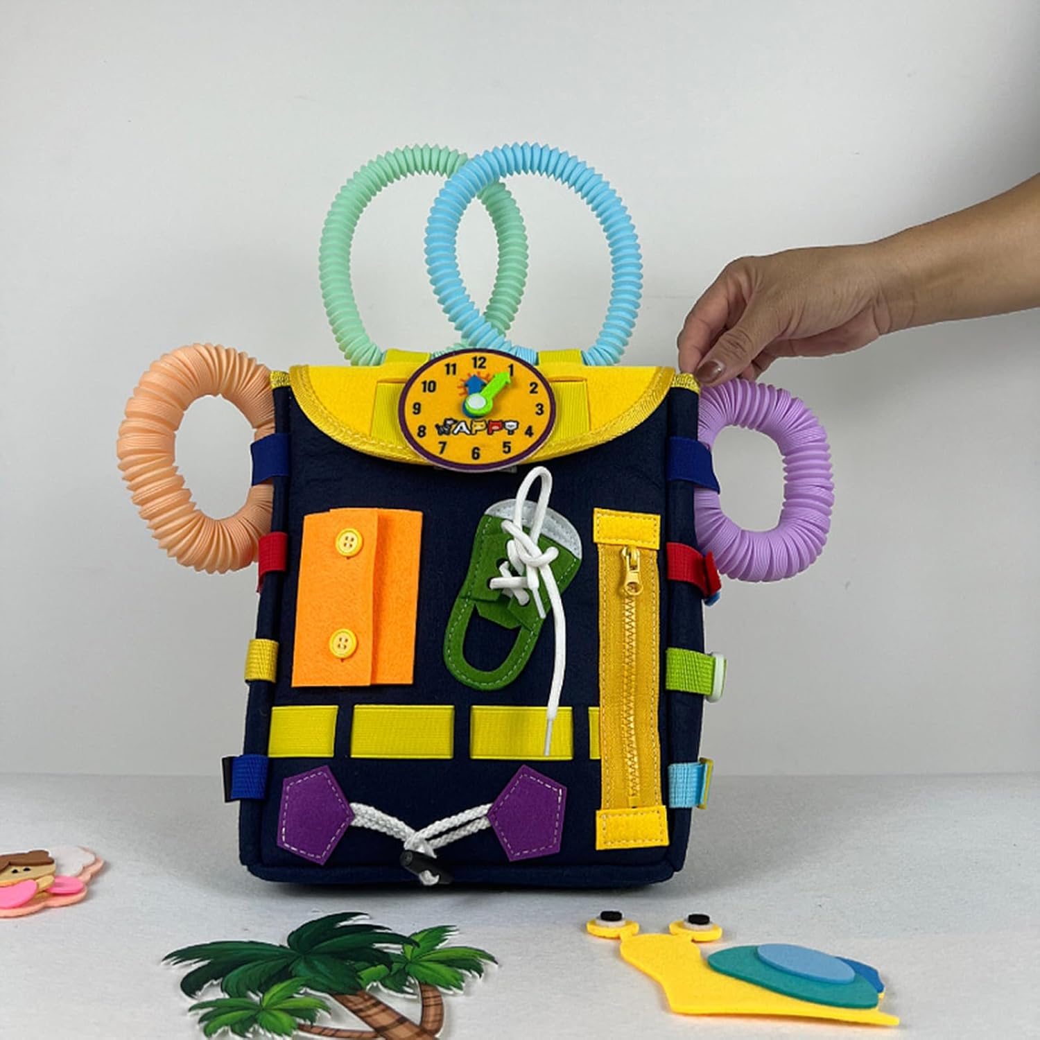 Multifunctional Sensory Activity Busy Board Backpack With Pop Tubes
