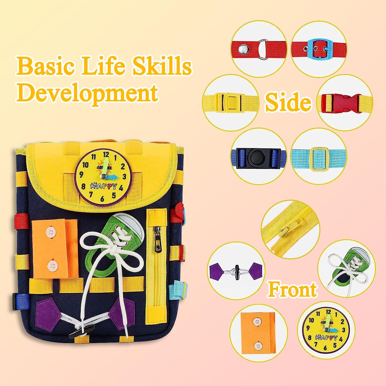 Multifunctional Sensory Activity Busy Board Backpack With Pop Tubes