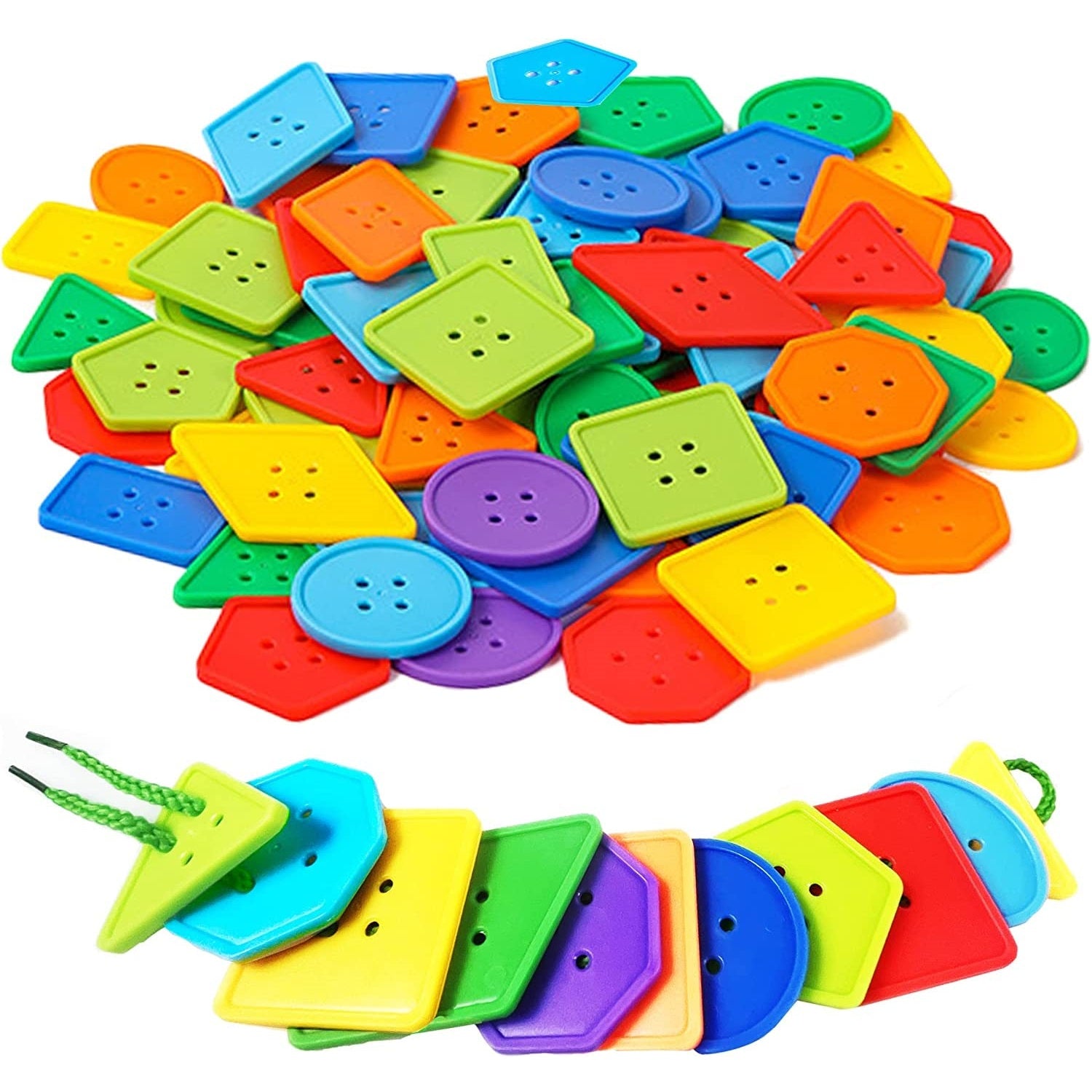 Colorful Shape Buttons Lacing Threading Activity Set