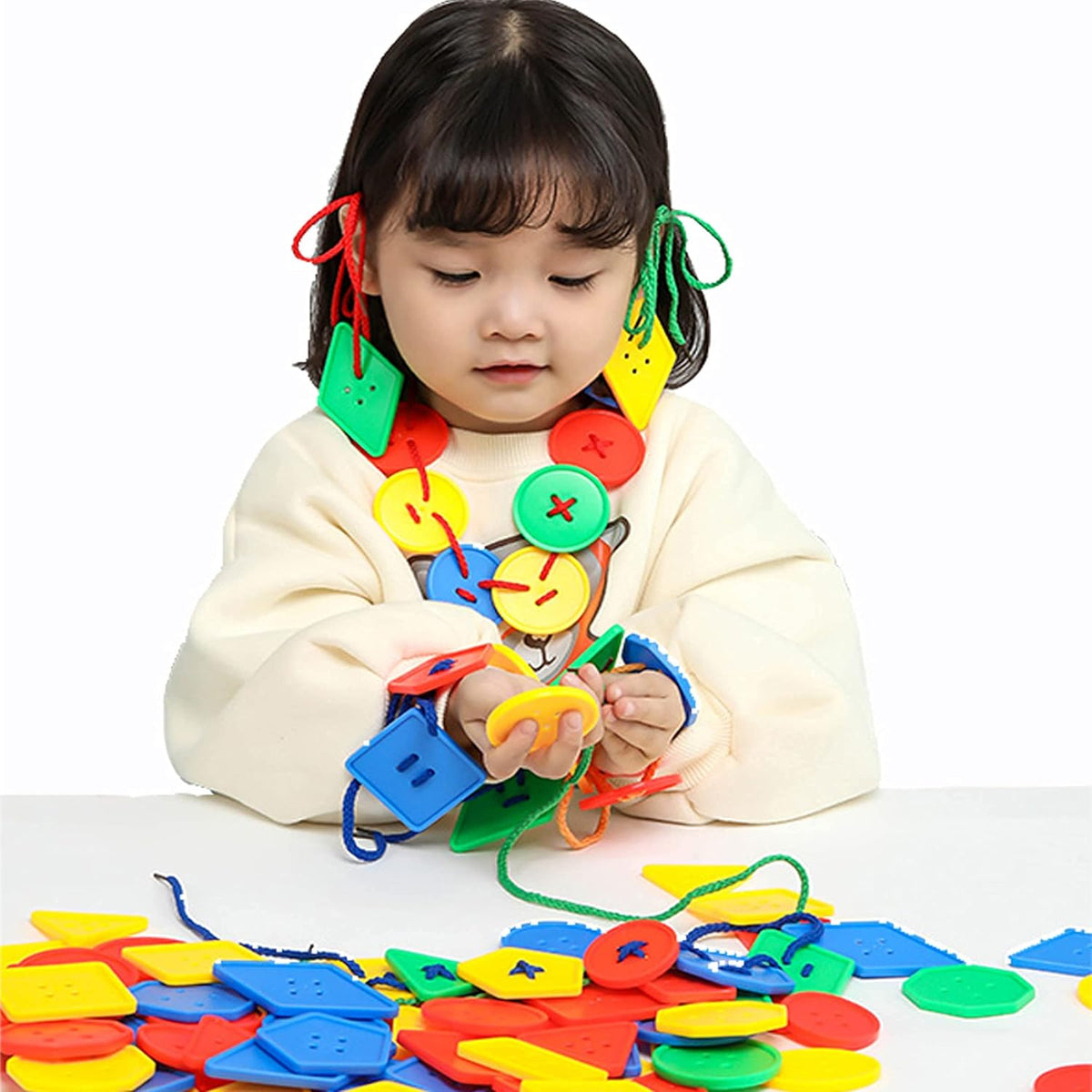 Button Patterning Activity Set Colorful Shape Buttons Lacing Threading Activity Set – MGT Toys