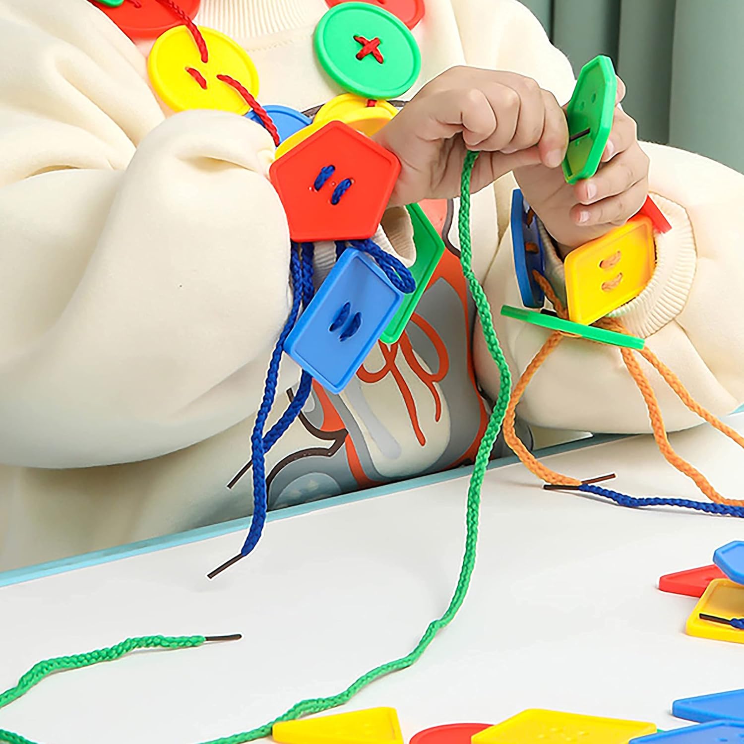 Colorful Shape Buttons Lacing Threading Activity Set
