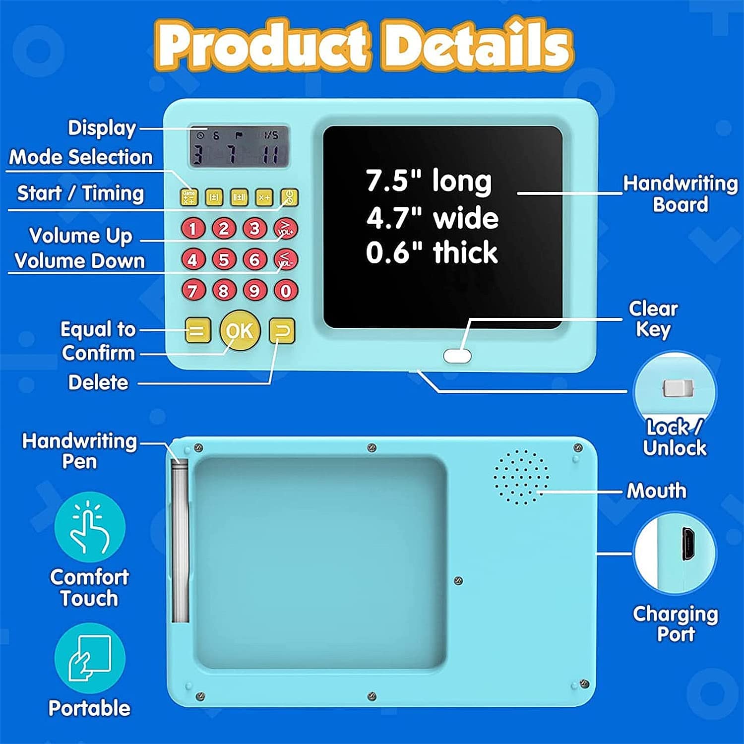 LCD Writing & Drawing Tablet With Maths Game & Calculator