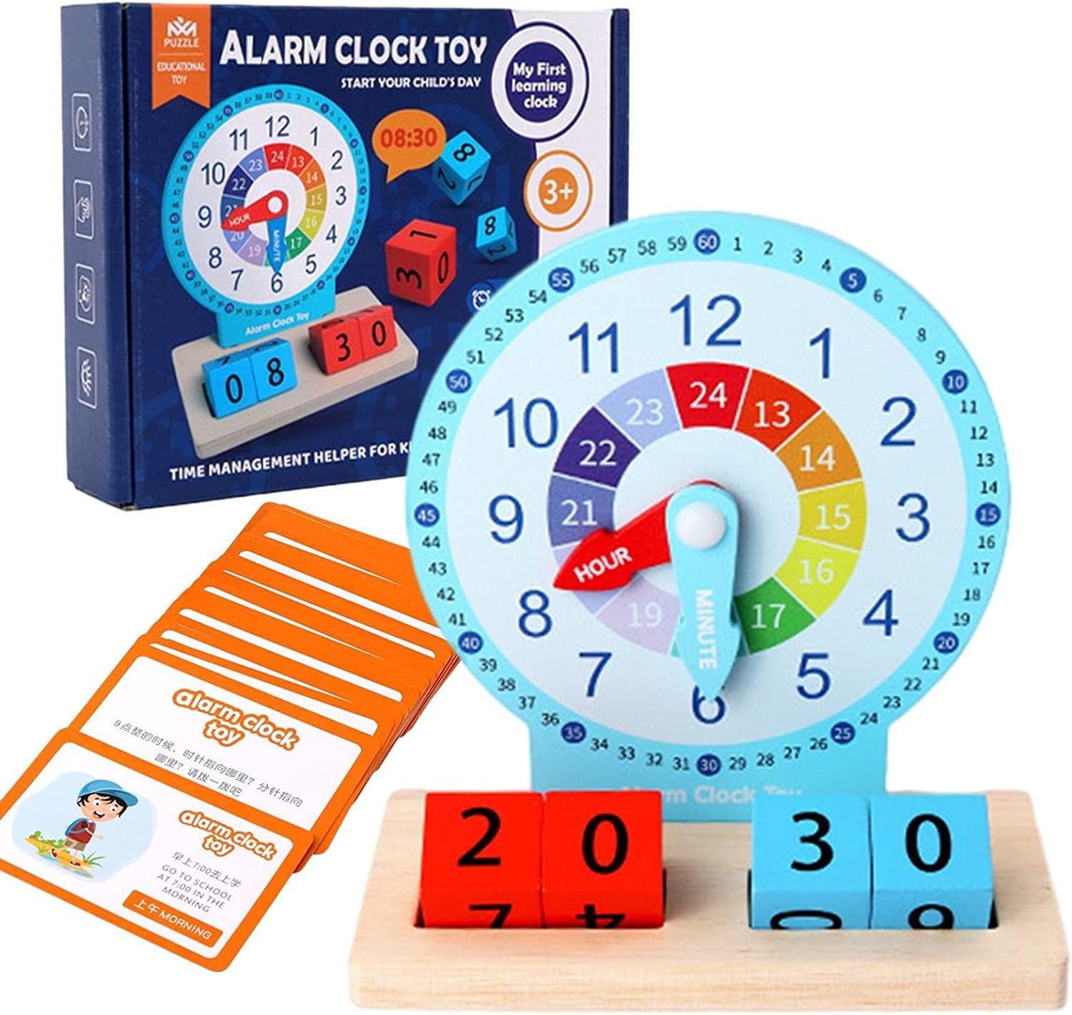 Wooden Alarm Clock Toy With 40 Question Cards