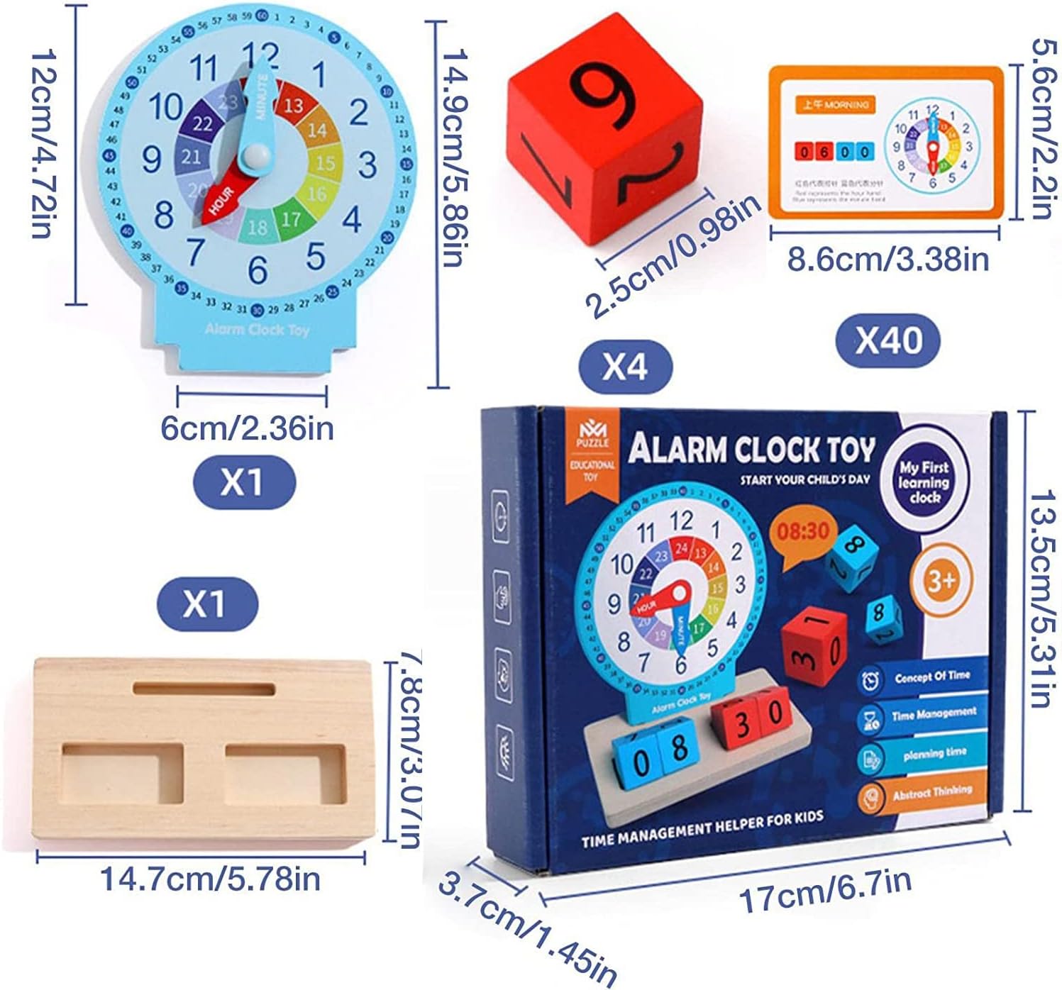 Wooden Alarm Clock Toy With 40 Question Cards