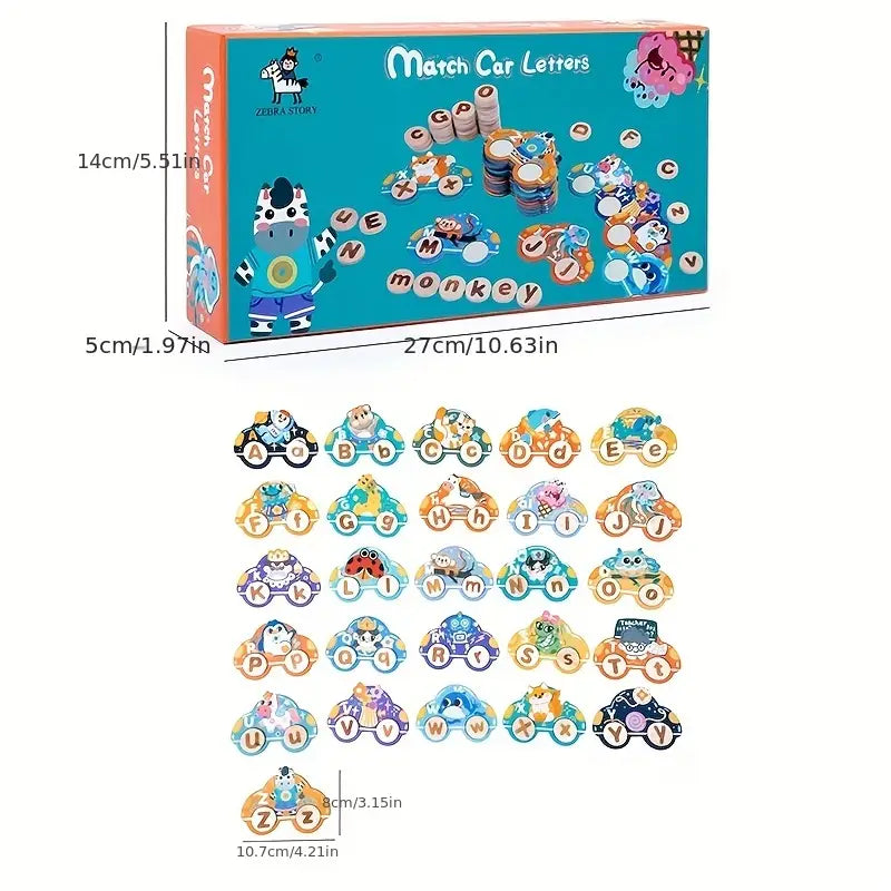 Wooden Match Car letters Cognitive Words Teaching Toy