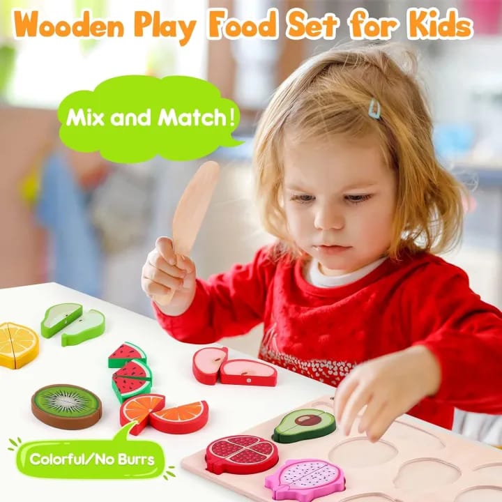 Wooden 3D Fruits Cutting Puzzle Sorting Activity Board