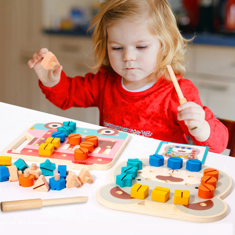 Wooden Montessori Nuts Shape Matching Screw Puzzle Activity Board