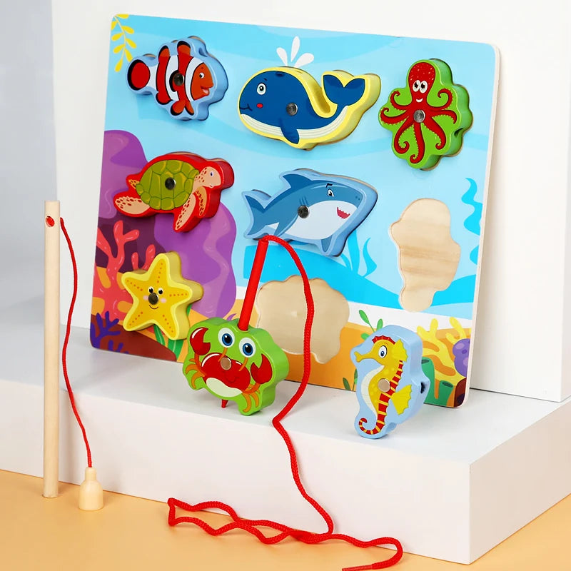 Wooden Sea Animals Fishing & Threading Sorting Board – MGT Toys