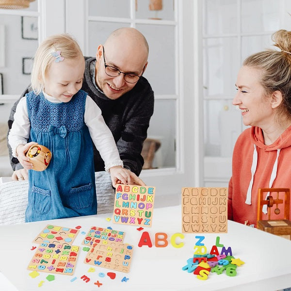 Wooden 3d Colorful Alphabets,Numbers & Shapes Sorting Boards