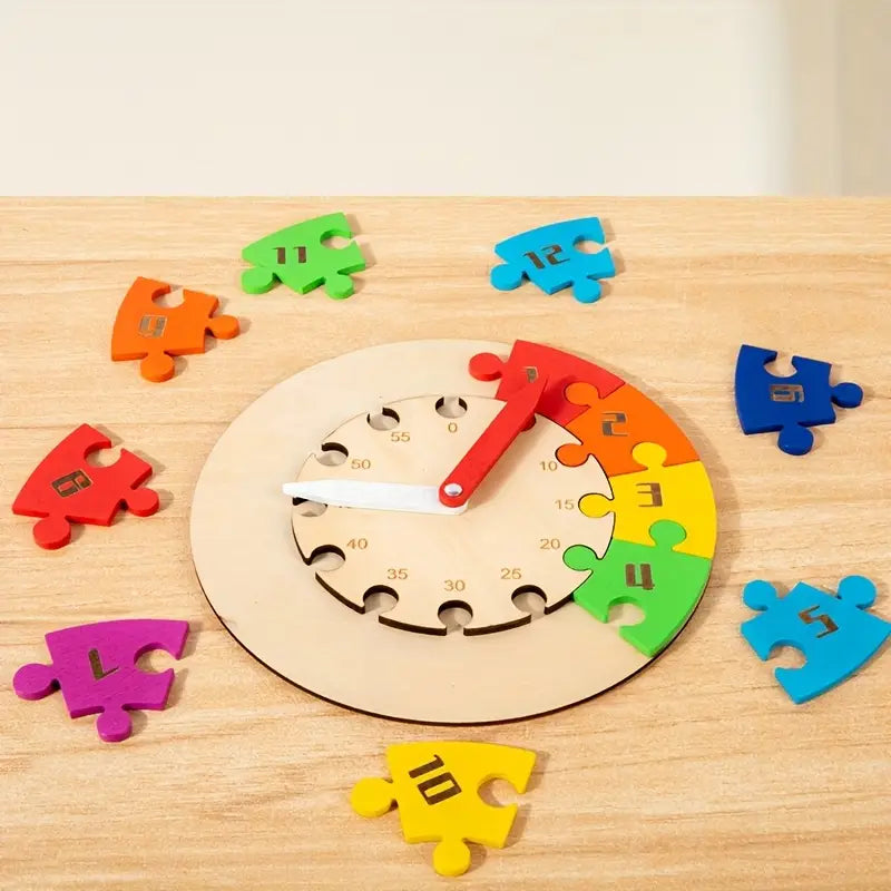 Wooden Multicolor Educational Jigsaw Puzzle Clock