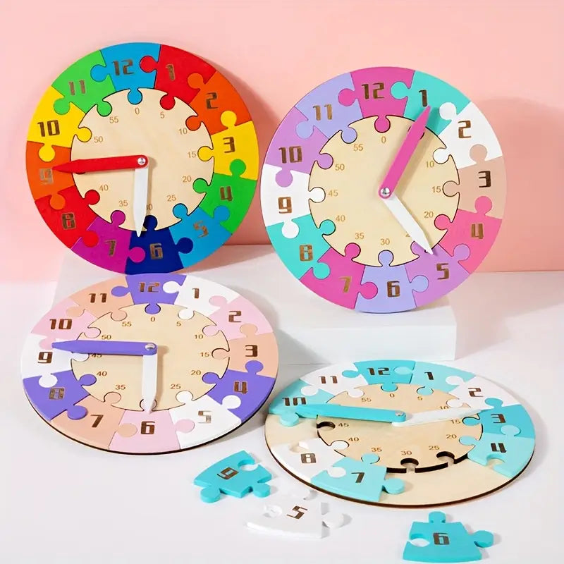 Wooden Multicolor Educational Jigsaw Puzzle Clock