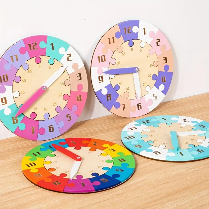 Wooden Multicolor Educational Jigsaw Puzzle Clock