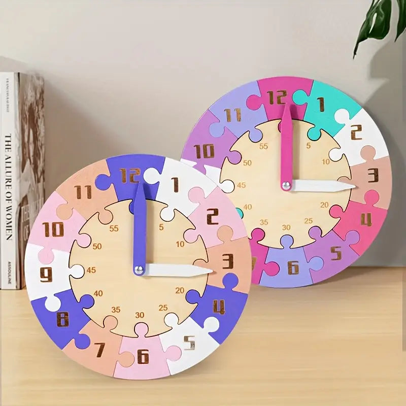 Wooden Multicolor Educational Jigsaw Puzzle Clock