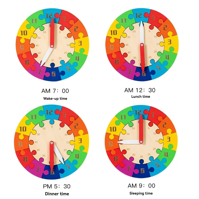 Wooden Multicolor Educational Jigsaw Puzzle Clock