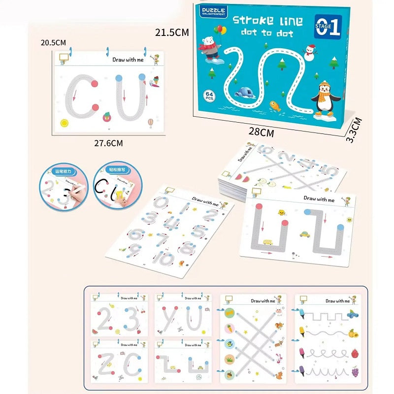 Reusable Stroke Line Dot To Dot Tracing Book-64 Pages