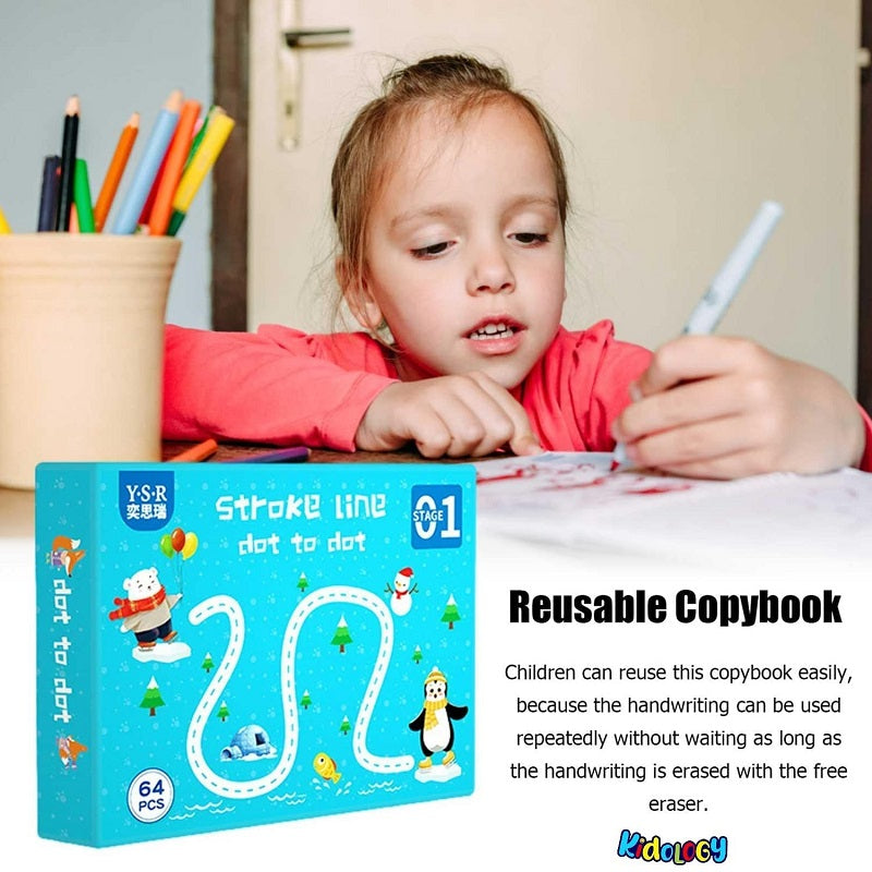 Reusable Stroke Line Dot To Dot Tracing Book-64 Pages