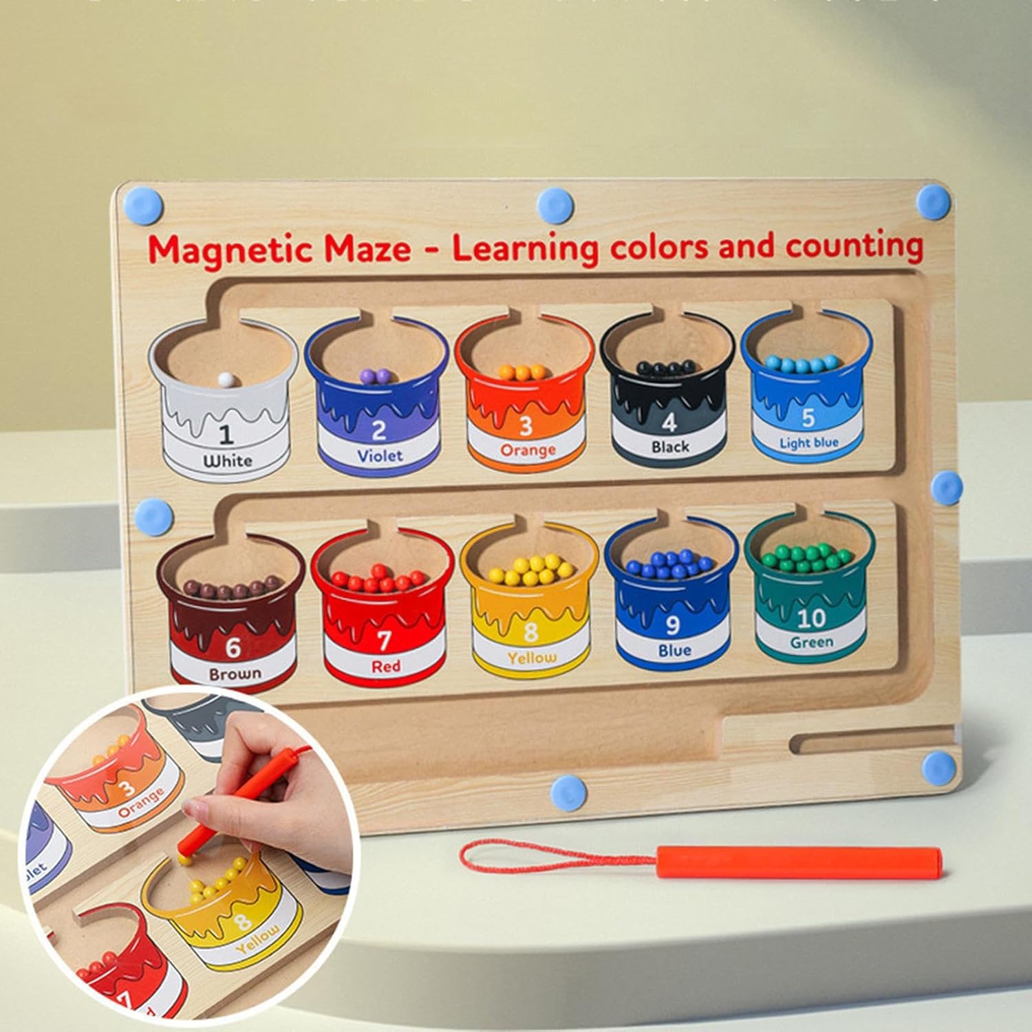 Wooden Magnetic Colors & Numbers Beans Sorting Activity Maze Board