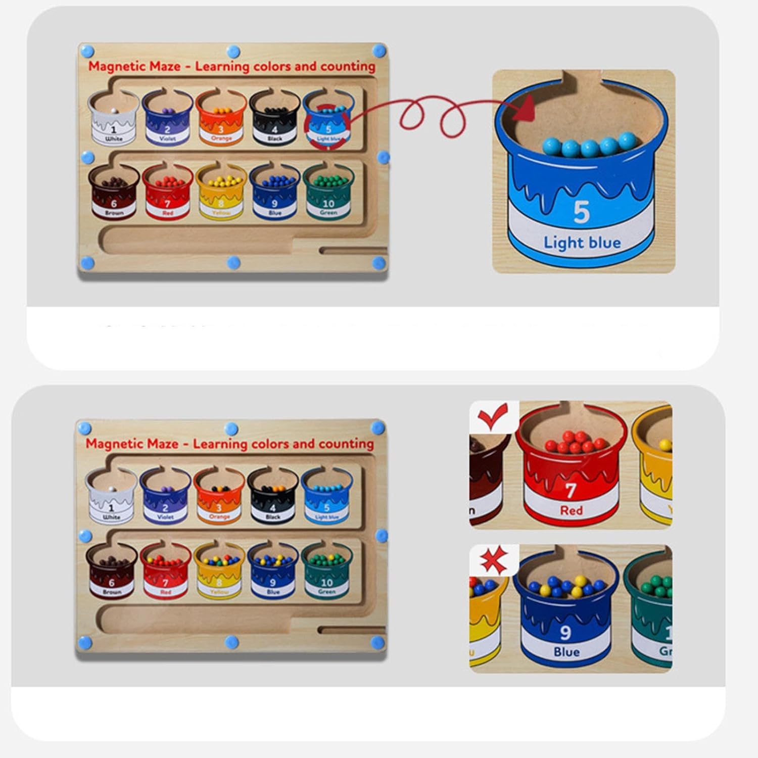 Wooden Magnetic Colors & Numbers Beans Sorting Activity Maze Board ...