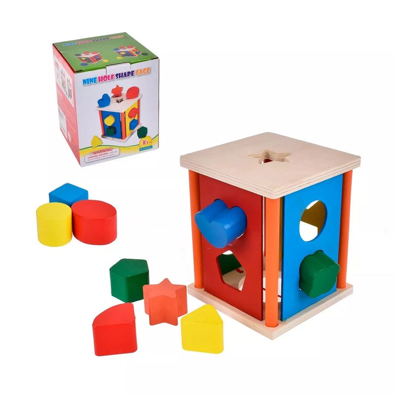 Wooden 9 Hole Multicolor Interactive Shape Sorter 