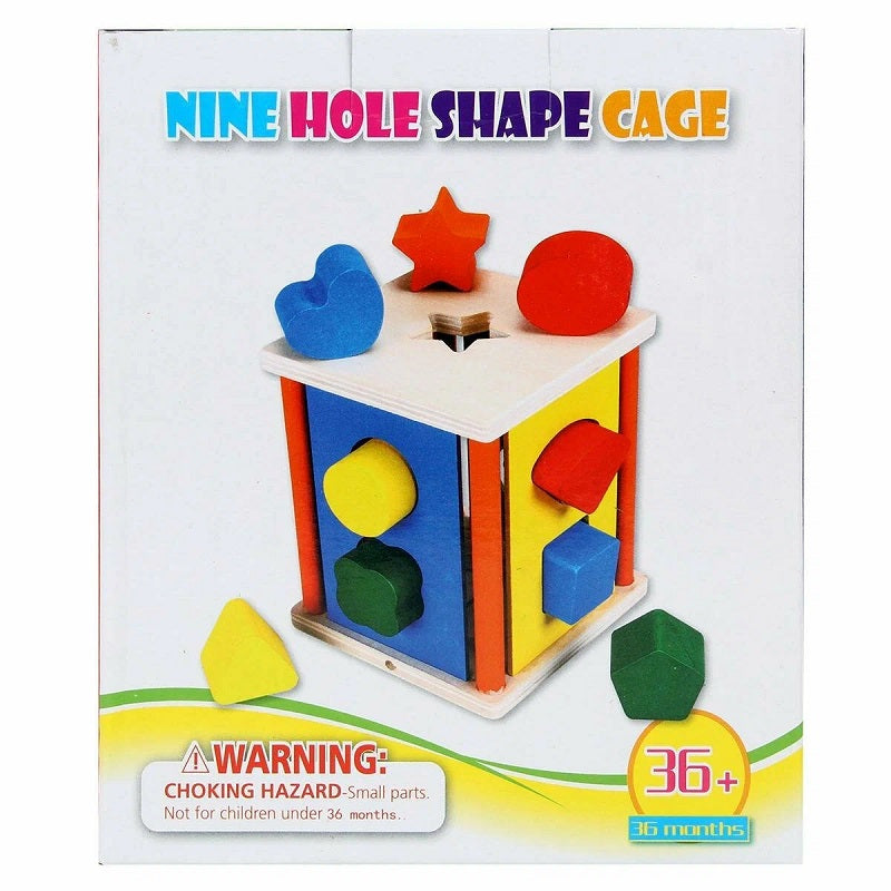 Wooden 9 Hole Multicolor Interactive Shape Sorter 